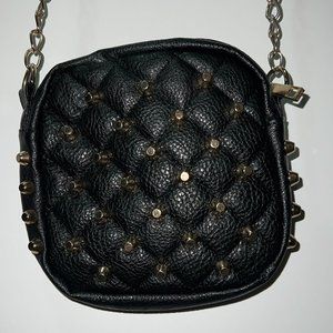 Black Quilted Gold Studded and Chain Crossbody Purse